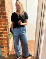 Rowe Elastic Back Waist Wide Leg Pants in Blue