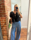 Rowe Elastic Back Waist Wide Leg Pants in Blue