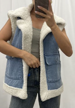 Banks Oversized Teddy Lined Vest in Blue Denim