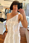 Tuscan One Shoulder Frill Front Midaxi Dress in White