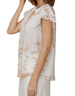 Cyrene Flutter Sleeve V Neck Top in White Floral