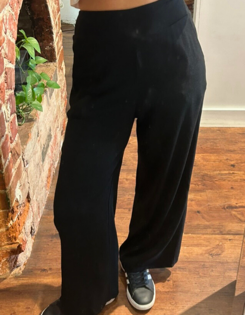 Cali Elastic Back Waist Wide Leg Pants in Black Linen