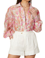 Arlena Long Sleeve Button Front Blouse in PInk Floral