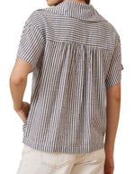 Melia Scoop Front Short Sleeve Shirt in Grey Stripe