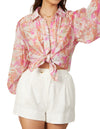 Arlena Long Sleeve Button Front Blouse in PInk Floral