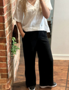 Cali Elastic Back Waist Wide Leg Pants in Black Linen