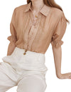 Orlyn Short Sleeve Button Front Blouse in Caramel