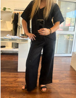 Haven Drawstring Waist Pants in Black Linen