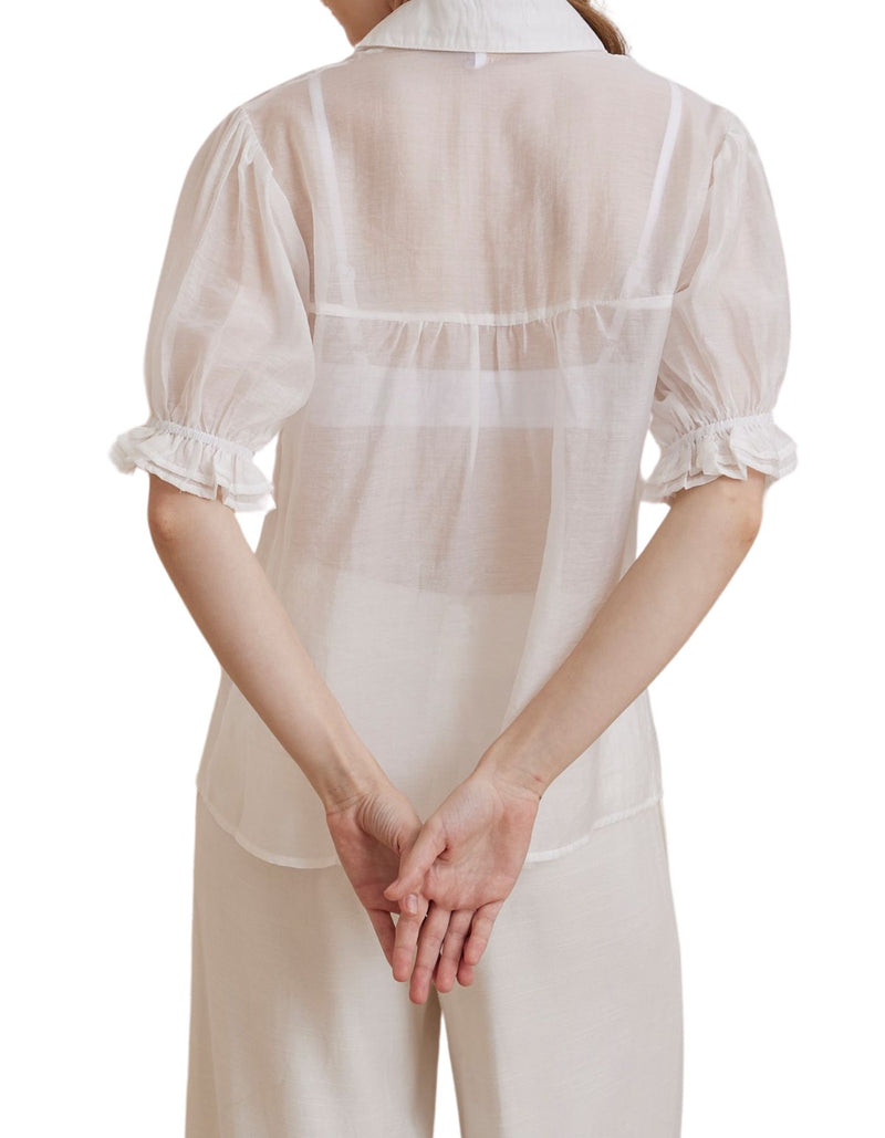 Orlyn Short Sleeve Button Front Blouse in White