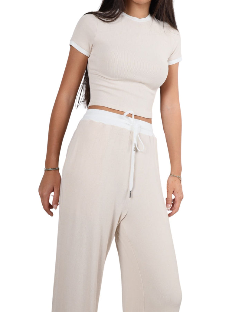 Lumas Elastic Waist Stretch Pants in Beige