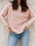 Kobe Crew Neck White Line Jumper in Blush