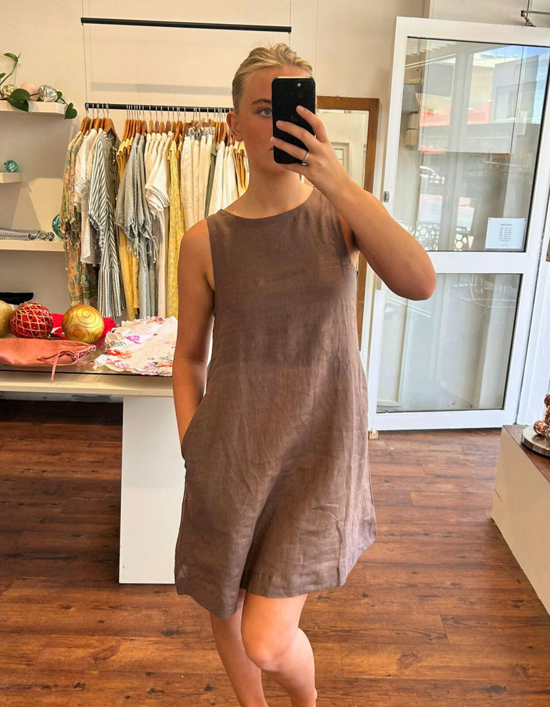 Apex A Line Sleeveless Shift Dress in Brown