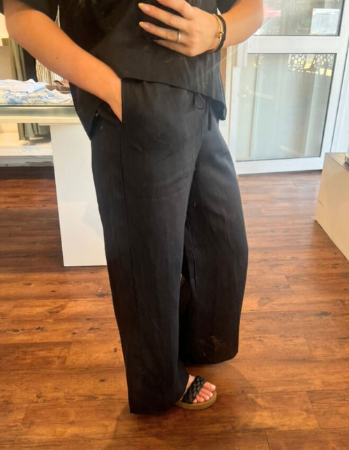 Haven Drawstring Waist Pants in Black Linen