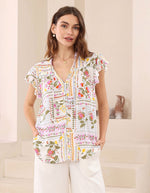 Jojo Flutter Sleeve V Neck Top in Multi Floral