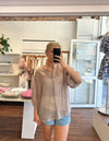 River Button Down Collarless Sheer Linen Shirt in Taupe