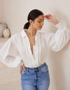 Arlena Long Sleeve Button Front Blouse in White