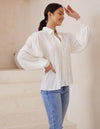 Arlena Long Sleeve Button Front Blouse in White