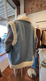 Banks Oversized Teddy Lined Vest in Blue Denim