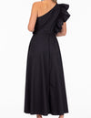 Poole One Shoulder Frill Midi Dress in Black