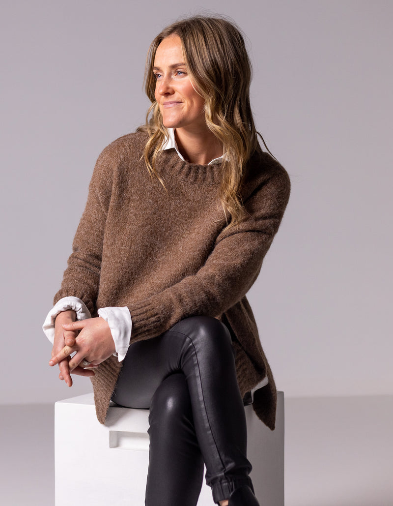 Julia Crew Neck Knit Jumper in Brown