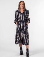 Hillary Long Sleeve Shirt Dress in Black/Cream Print