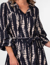 Hillary Long Sleeve Shirt Dress in Black/Cream Print