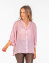 River Button Down Collarless Sheer Linen Shirt in Blush