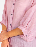 River Button Down Collarless Sheer Linen Shirt in Blush